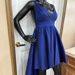 High/low royal blue satin dress